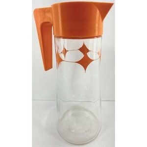 Vintage 1971 Anchor Hocking Orange Starburst Glass‎ Pitcher 1 Qt MCM USA L4027